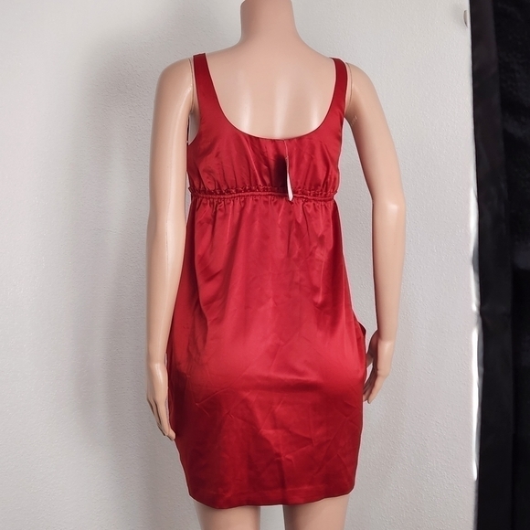 BCBG Red Mini Satin Pockets Empire Waist Thick Strap Dress Sz S - Picture 6 of 12